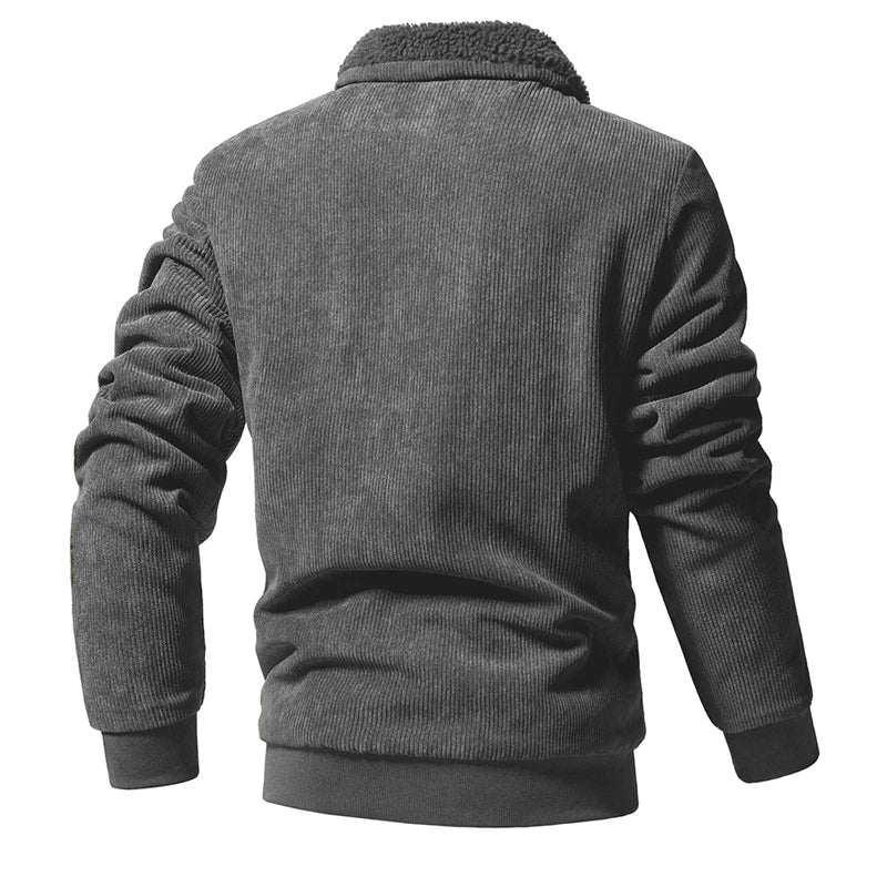 Fleece-Collar Corduroy Zip Jacket