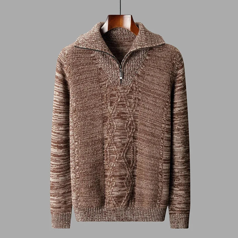 Cable Knit Half-Zip Wool Sweater