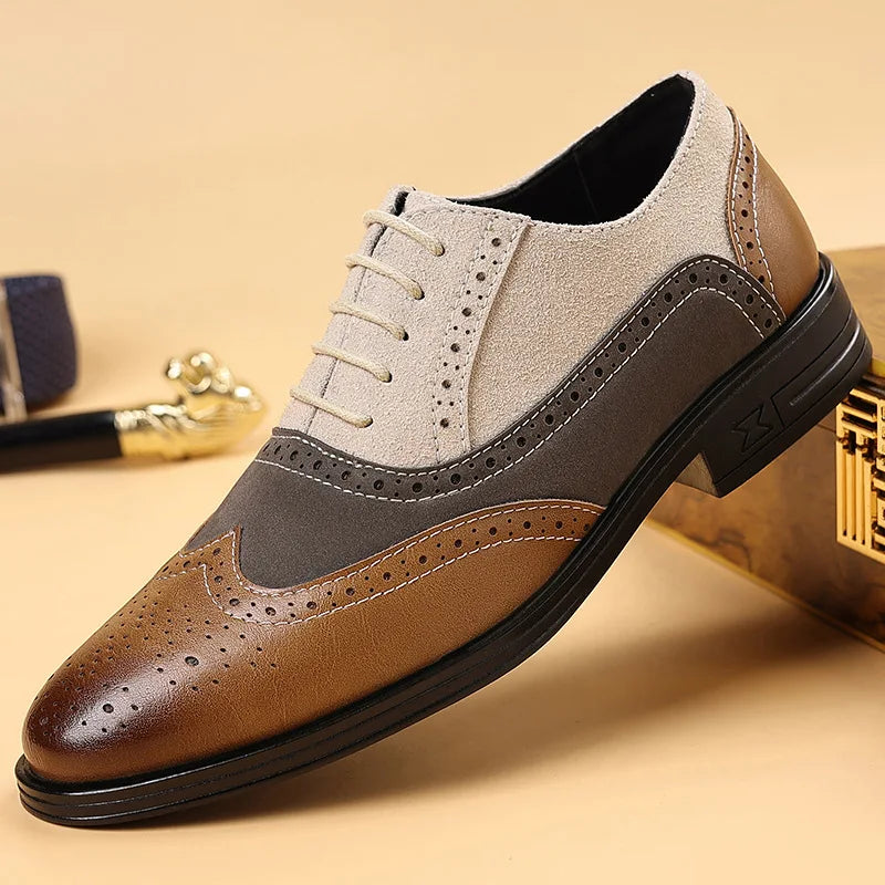 Leather and Suede Wingtip Brogue