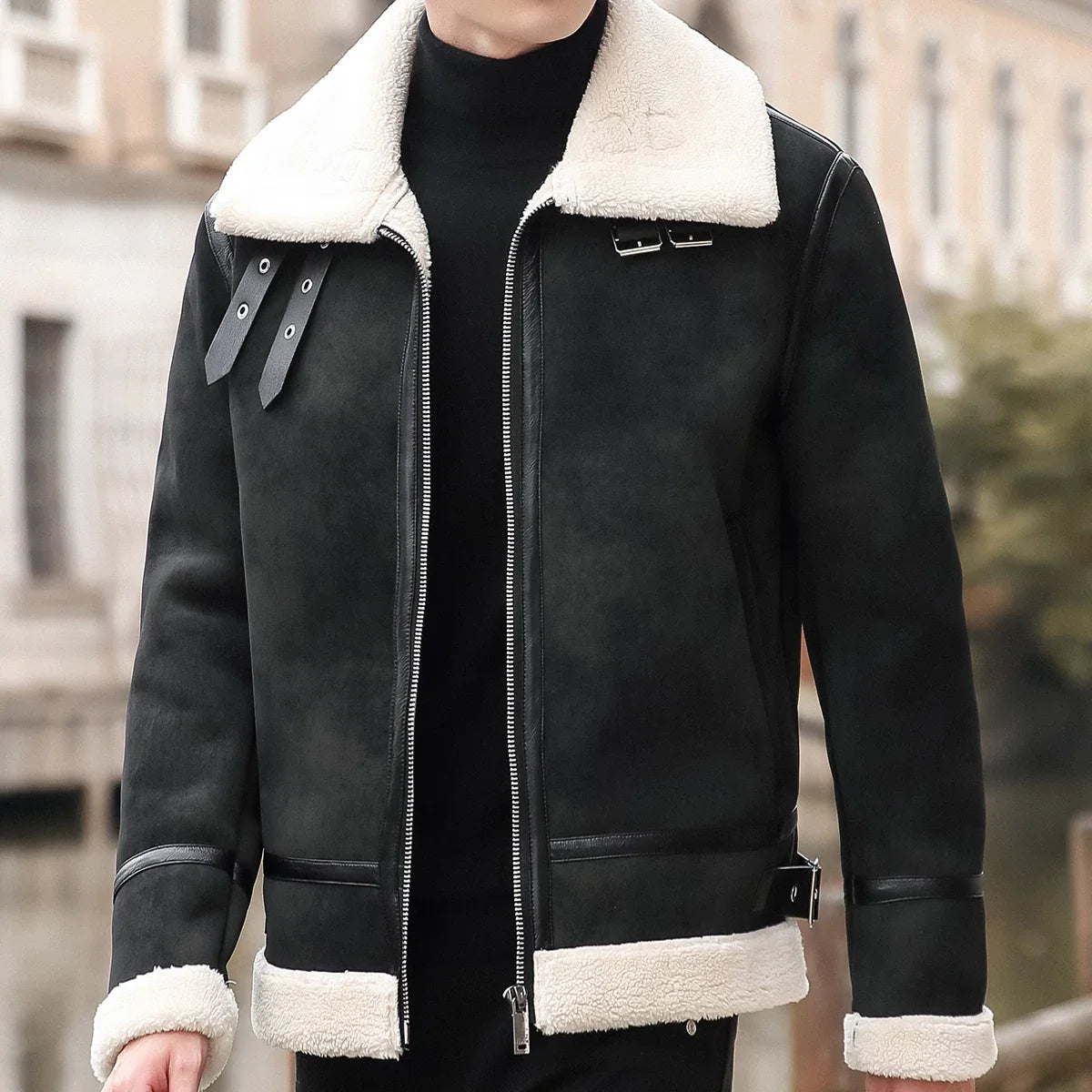 Buckle Collar Full-Zip Fleece Jacket