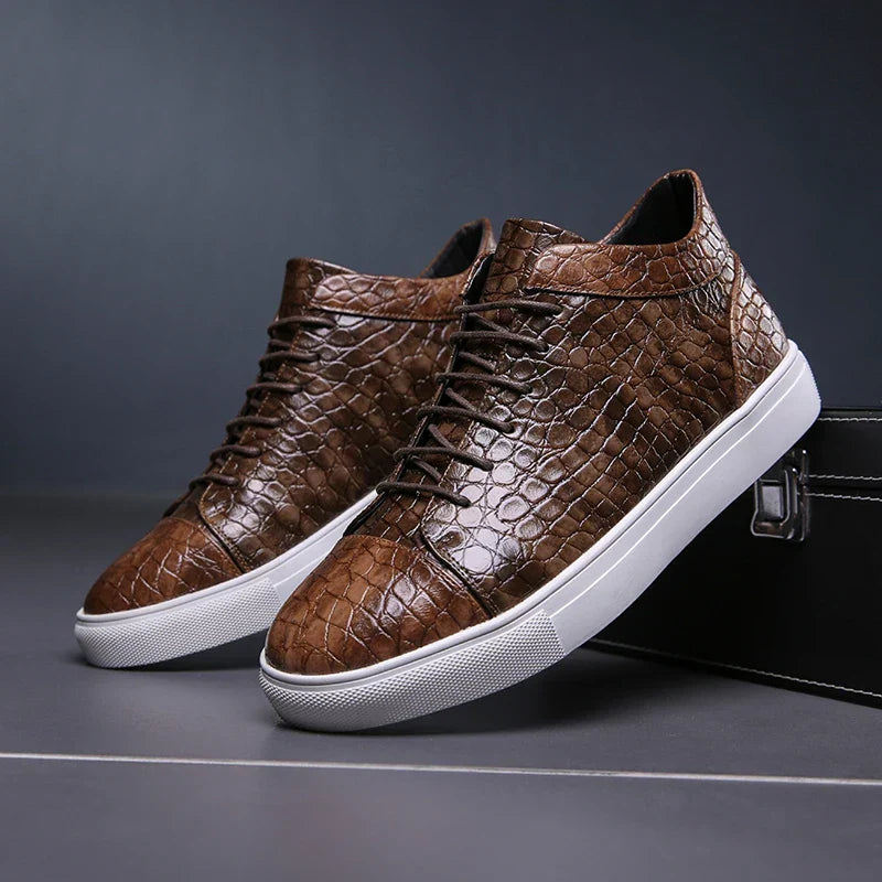 Croc-Embossed Leather Sneakers