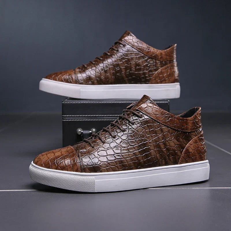 Croc-Embossed Leather Sneakers