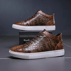 Croc-Embossed Leather Sneakers
