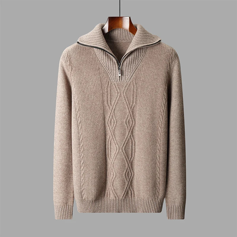 Cable Knit Half-Zip Wool Sweater