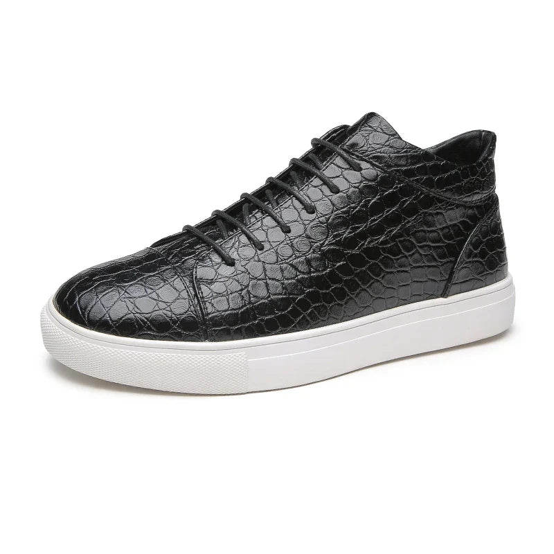 Croc-Embossed Leather Sneakers