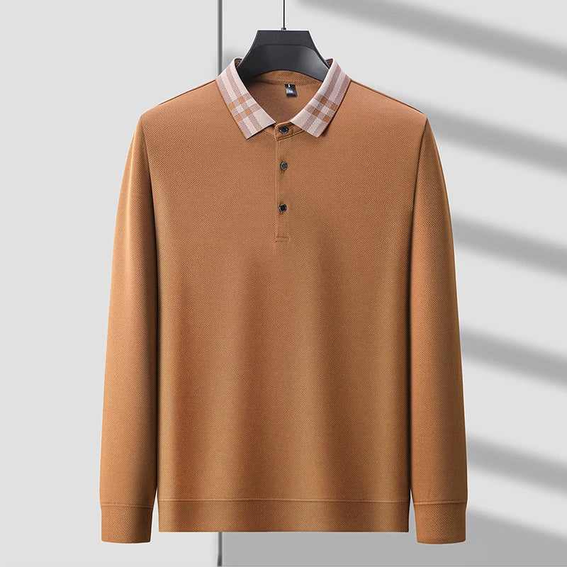 Plaid Collar Textured Polo Sweater