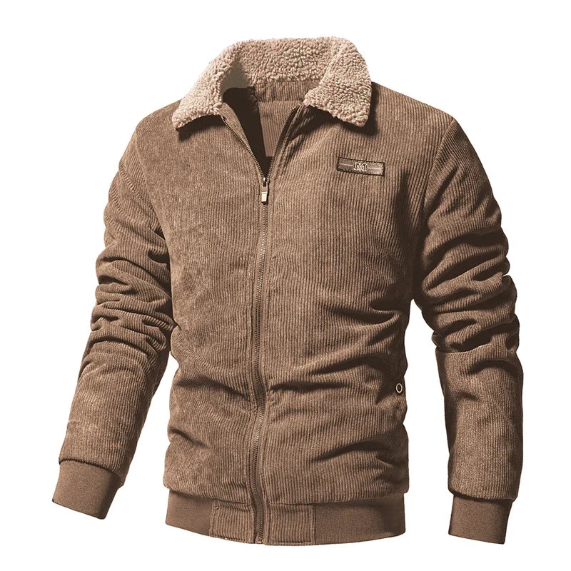 Fleece-Collar Corduroy Zip Jacket