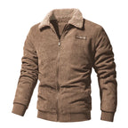 Fleece-Collar Corduroy Zip Jacket