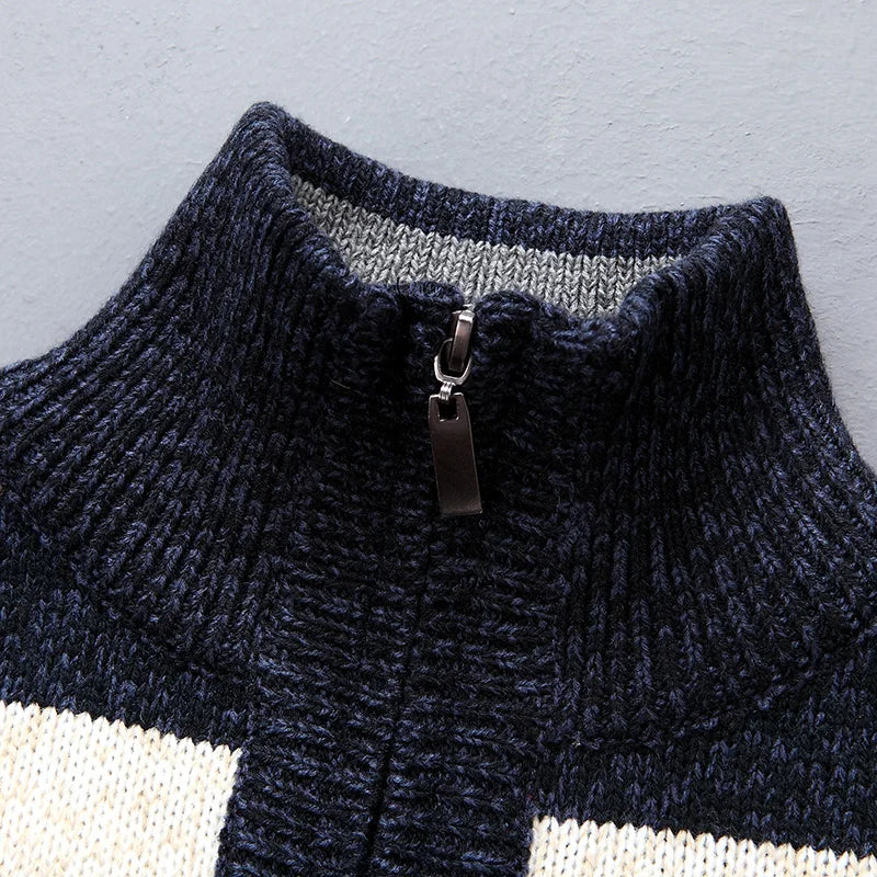 High Collar Striped Wool Sweater
