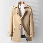 Plaid-Lined Notched Collar Overcoat