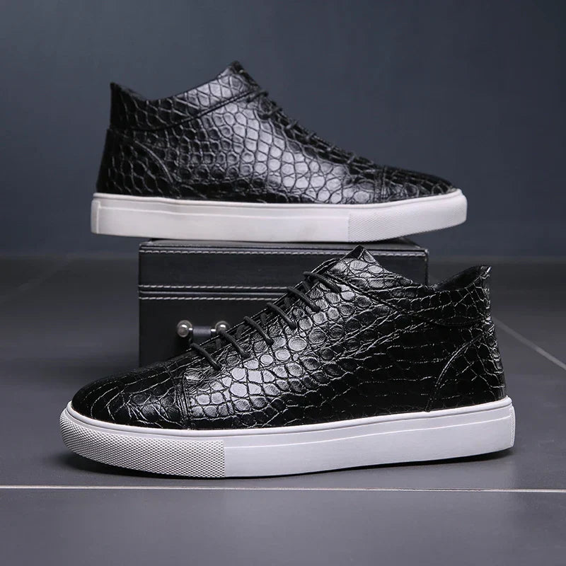 Croc-Embossed Leather Sneakers