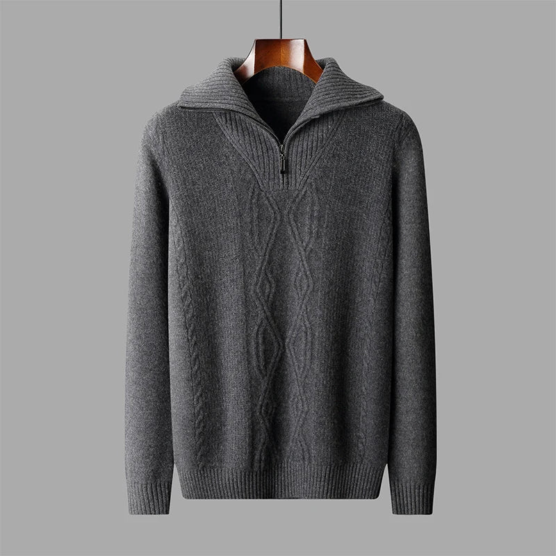 Cable Knit Half-Zip Wool Sweater