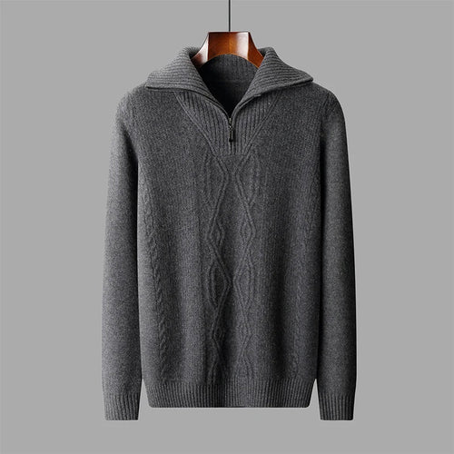 Cable Knit Half-Zip Wool Sweater