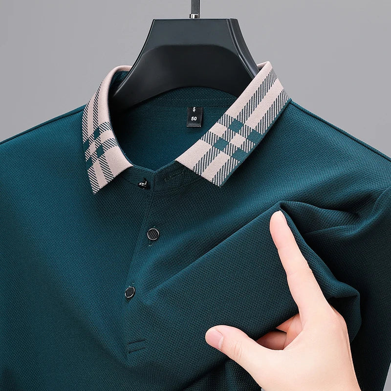 Plaid Collar Textured Polo Sweater