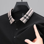 Plaid Collar Textured Polo Sweater