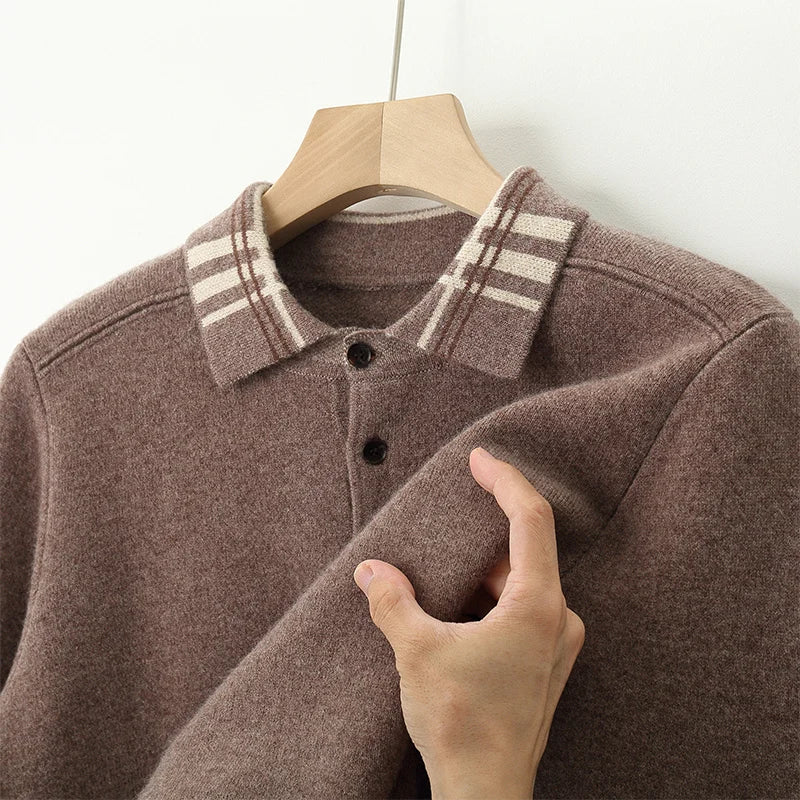 Striped Collar Quarter Button Sweater
