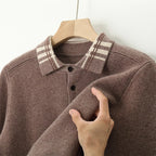 Striped Collar Quarter Button Sweater