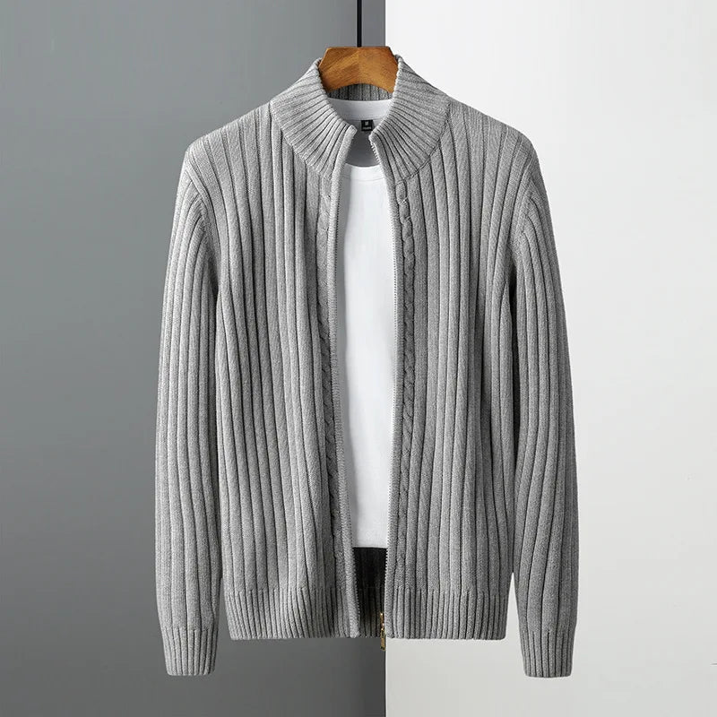 Vertical Rib Full-Zip Knit Cardigan