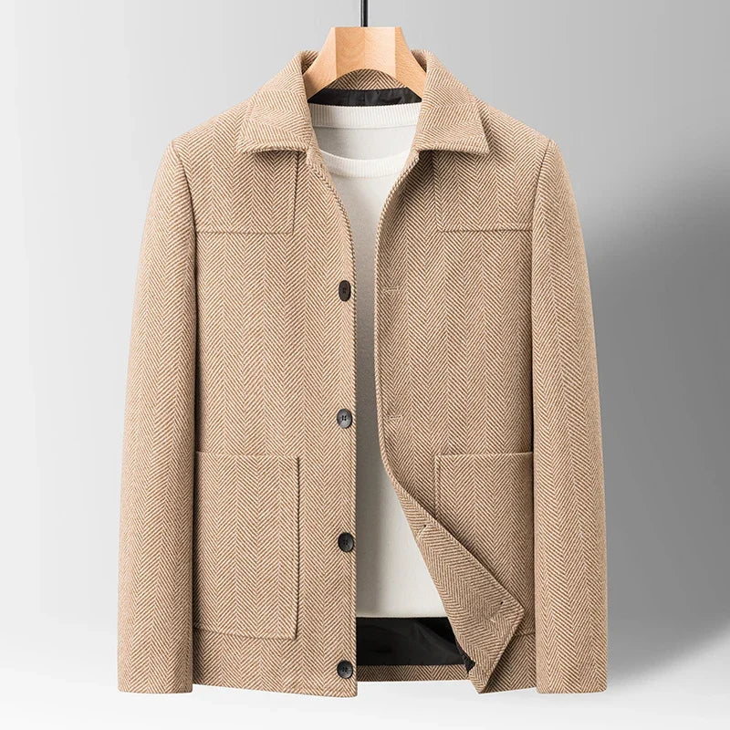 Herringbone Button-Up Wool Jacket