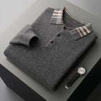 Striped Collar Quarter Button Sweater