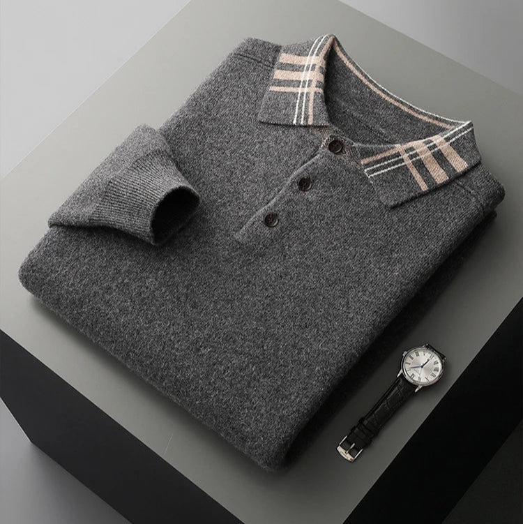 Striped Collar Quarter Button Sweater