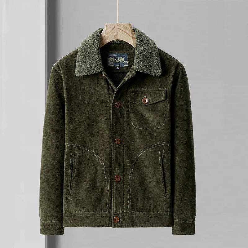 Sherpa-Lined Corduroy Button Jacket