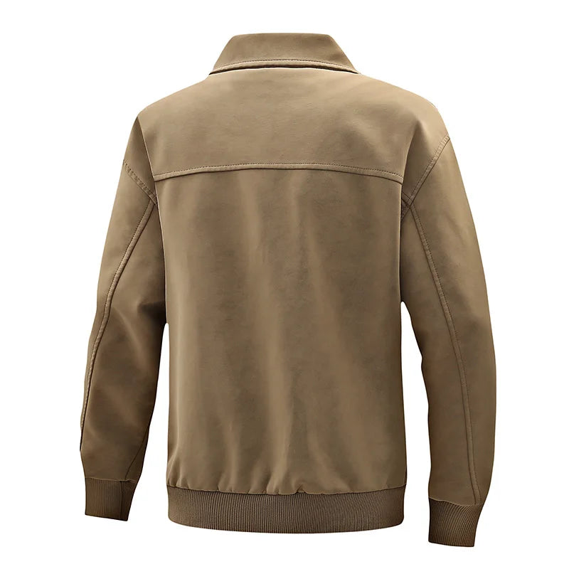 Ribbed-Cuff Classic Leather Jacket