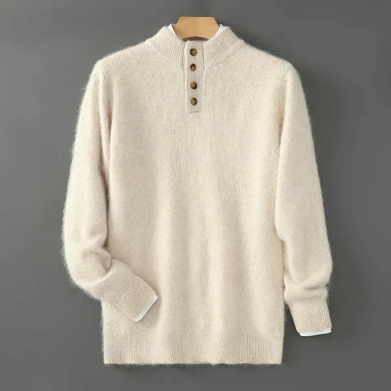 Brushed Wool Button Placket Sweater