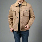 Fur-Collar Sherpa-Lined Suede Jacket