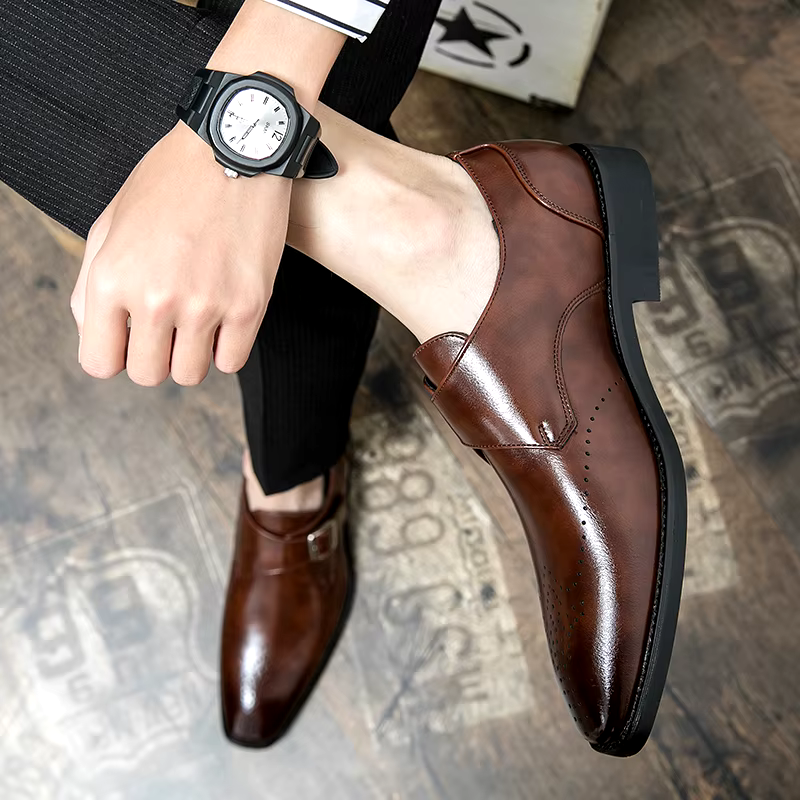 Brogue-Detail Buckle Dress Shoes