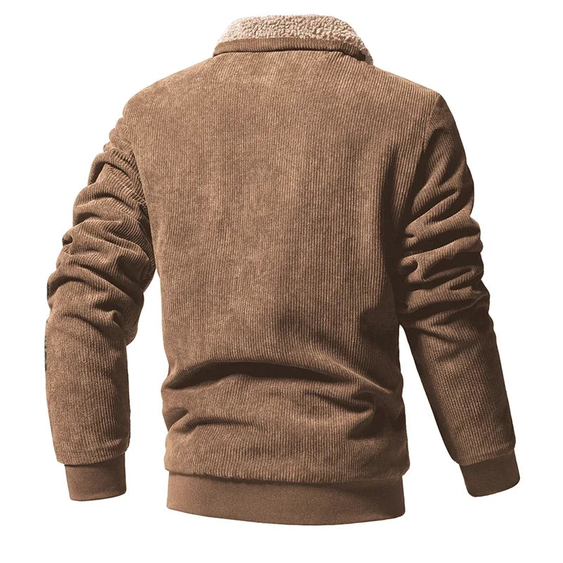 Fleece-Collar Corduroy Zip Jacket