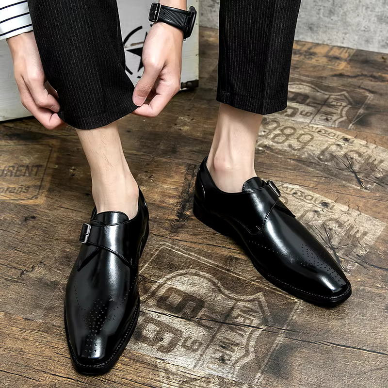 Brogue-Detail Buckle Dress Shoes