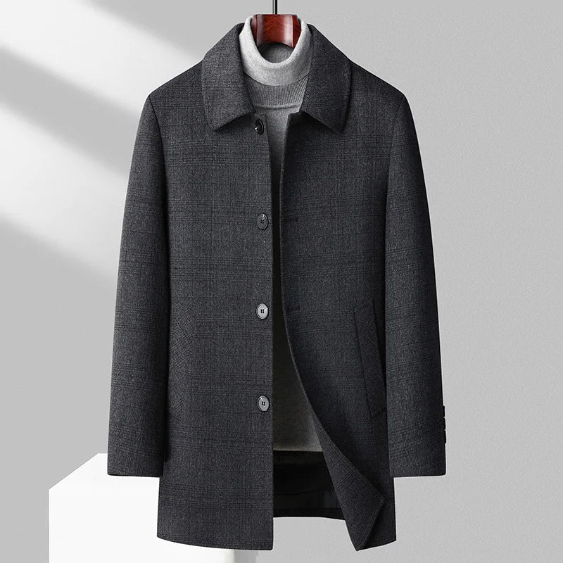 Plaid Turn-Down Collar Wool Coat