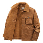 Fur-Collar Sherpa-Lined Suede Jacket