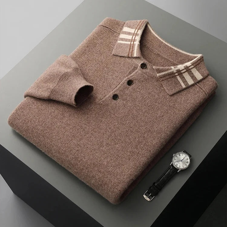 Striped Collar Quarter Button Sweater