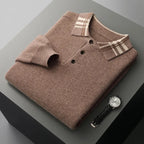 Striped Collar Quarter Button Sweater