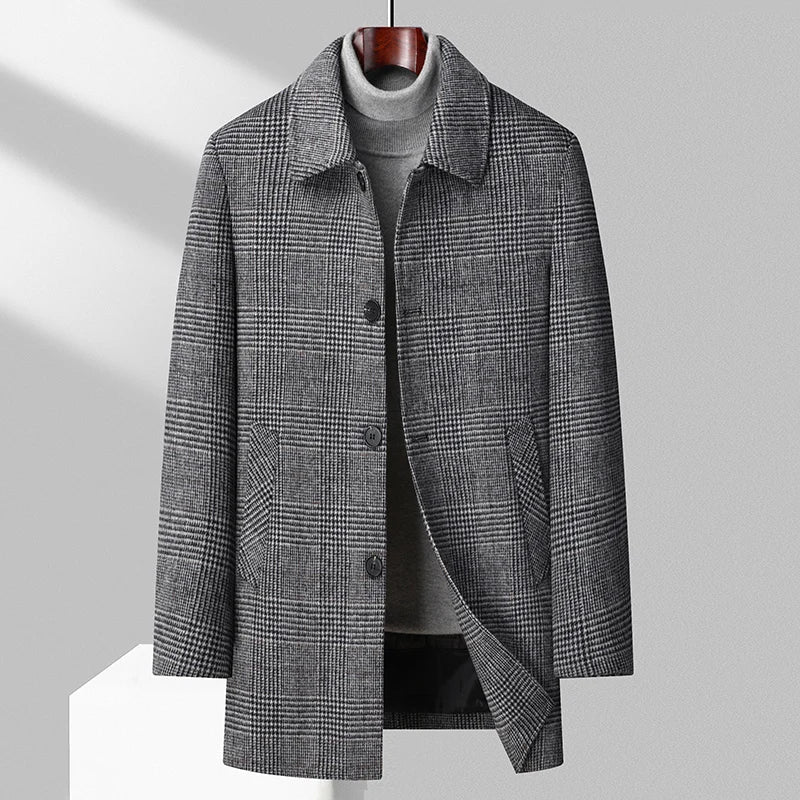 Plaid Turn-Down Collar Wool Coat