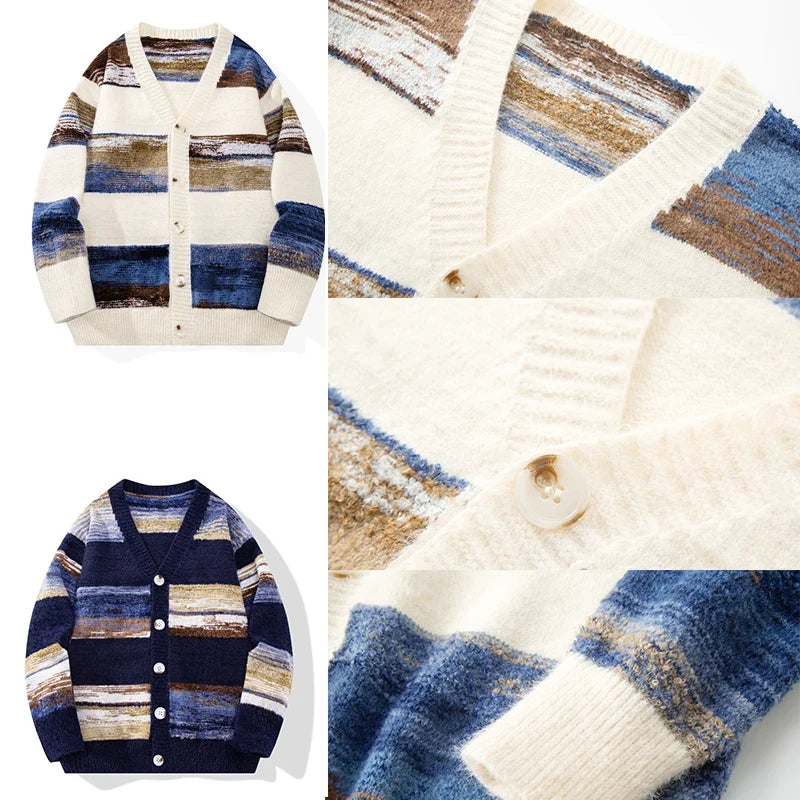 Earth And Blue Striped Knit Cardigan