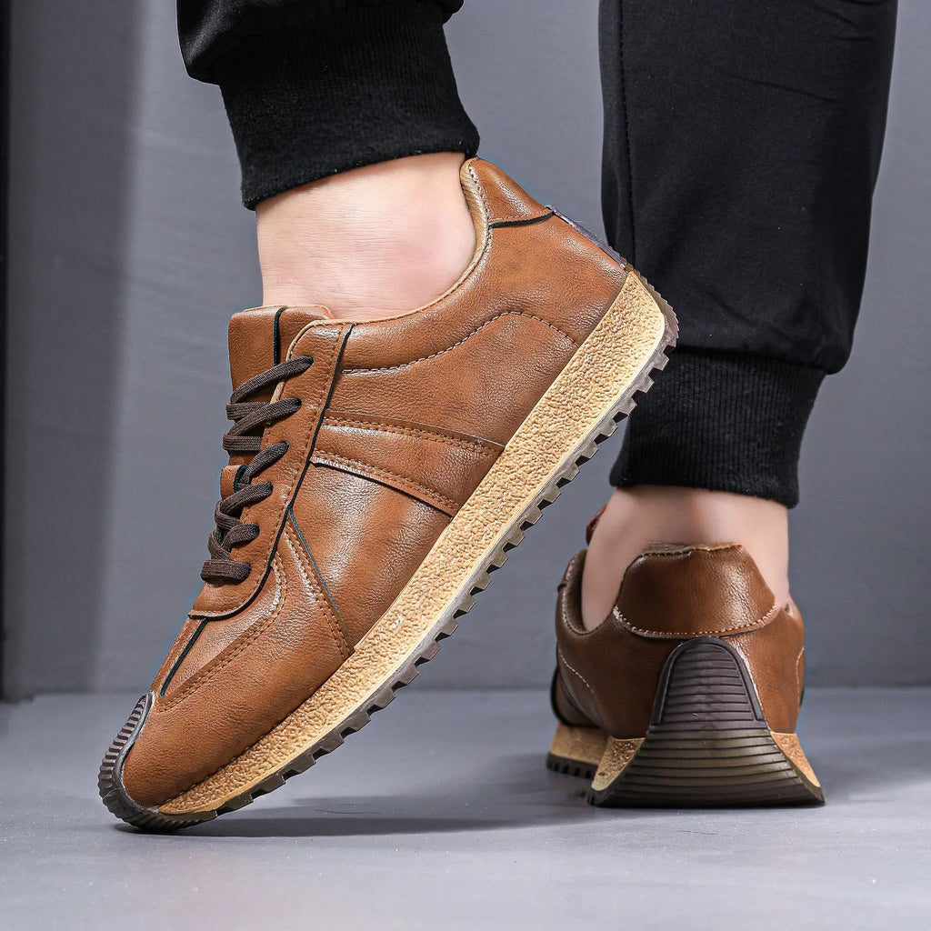 Retro Panel-Stitch Leather Sneakers