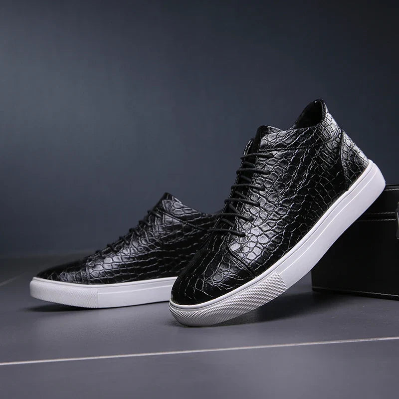 Croc-Embossed Leather Sneakers