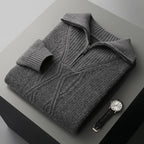 Cable Knit Half-Zip Wool Sweater