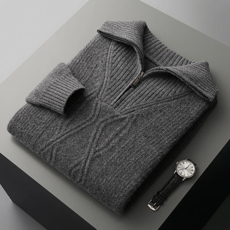 Cable Knit Half-Zip Wool Sweater