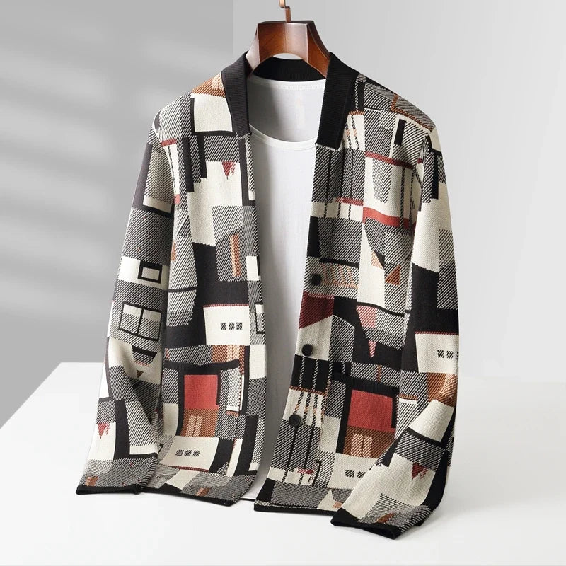 Abstract Pattern Wool Blend Cardigan