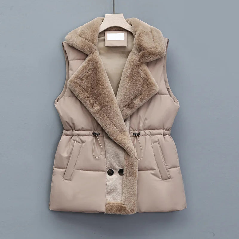 Faux Fur Drawstring Waist Winter Vest