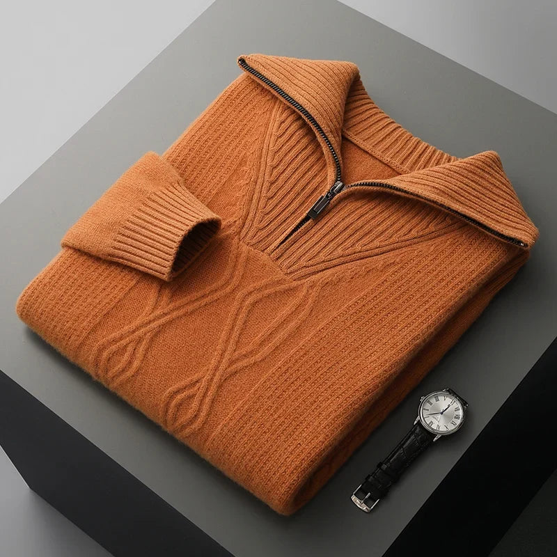 Cable Knit Half-Zip Wool Sweater