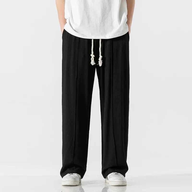 Woven Drawstring Linen Sweatpants