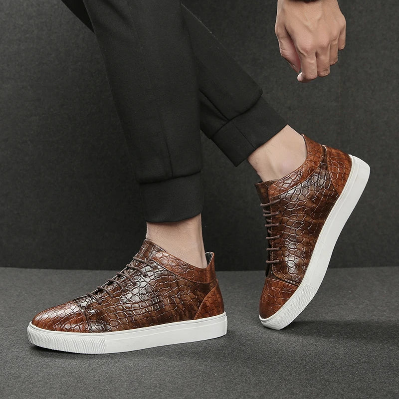 Croc-Embossed Leather Sneakers