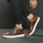Croc-Embossed Leather Sneakers