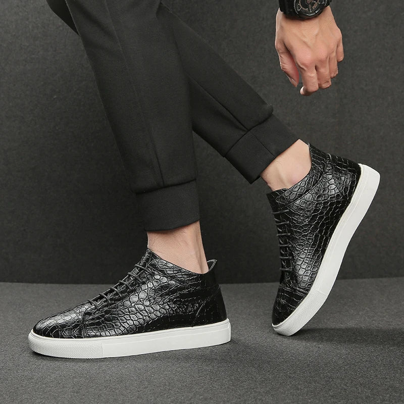Croc-Embossed Leather Sneakers