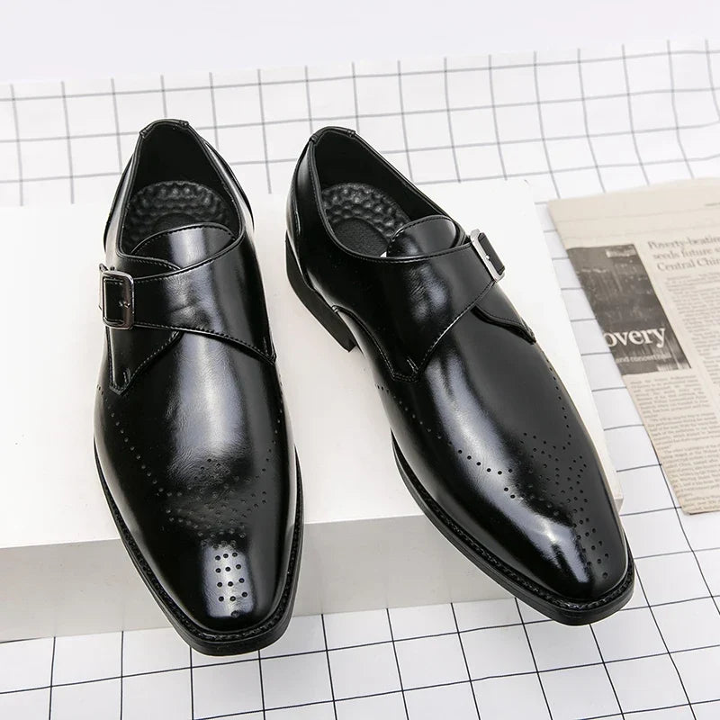 Brogue-Detail Buckle Dress Shoes